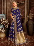 *Синее оригинальное красивое индийское сари из шёлка