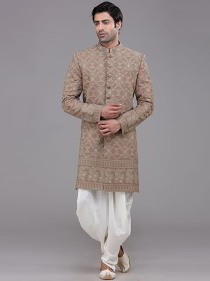 Коричневый индийский мужской костюм из креп-жоржета