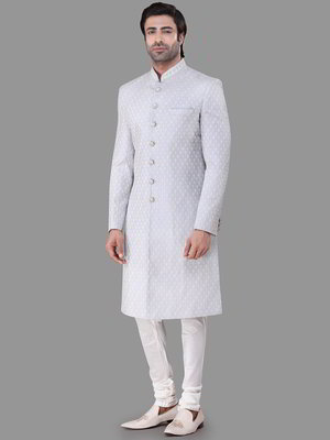 Синий шёлковый индийский мужской костюм