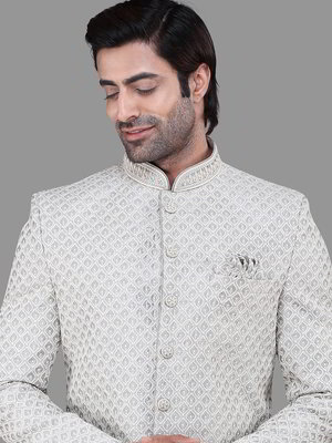 Серый шёлковый индийский мужской костюм