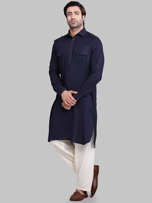 Тёмно-синий индийский национальный мужской костюм из хлопка