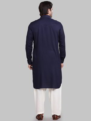 Тёмно-синий индийский национальный мужской костюм из хлопка