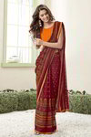 *Бордовое красивое современное индийское сари из креп-жоржета