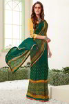 *Зелёное красивое современное индийское сари из креп-жоржета