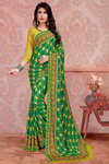 *Зелёное красивое современное индийское сари из креп-жоржета