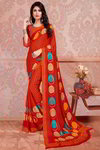 *Красное красивое современное индийское сари из креп-жоржета