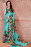 *Бирюзовое красивое современное индийское сари из креп-жоржета