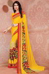 *Жёлтое красивое современное индийское сари из креп-жоржета