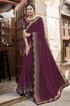 *Интересное красивое современное индийское сари из креп-жоржета и атласа, украшенное вышивкой