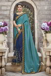 *Голубое и синее интересное красивое современное индийское сари из креп-жоржета и атласа, украшенное вышивкой