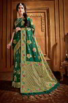 *Зелёное шёлковое и жаккардовое оригинальное красивое индийское сари