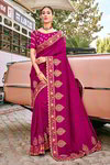 Красивое индийское сари из атласного жоржета, украшенное вышивкой с люрексом