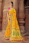 *Жёлтое шёлковое и жаккардовое вечернее нарядное индийское сари