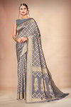 *Серое шёлковое и жаккардовое оригинальное красивое индийское сари