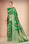 *Зелёное шёлковое и жаккардовое оригинальное красивое индийское сари
