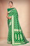 *Зелёное шёлковое и жаккардовое оригинальное красивое индийское сари