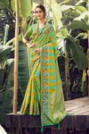 *Мятно-зелёное жаккардовое и шёлковое оригинальное красивое индийское сари