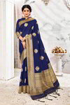 *Тёмно-синее жаккардовое и шёлковое оригинальное красивое индийское сари