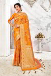 *Оранжевое жаккардовое и шёлковое оригинальное красивое индийское сари