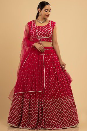 Розовый индийский женский свадебный костюм лехенга (ленга) чоли из хлопка с шёлком и креп-жоржета с короткими рукавами, украшенный вышивкой