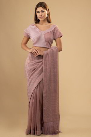 Розовое индийское сари из лайкры, украшенное вышивкой с бисером, пайетками