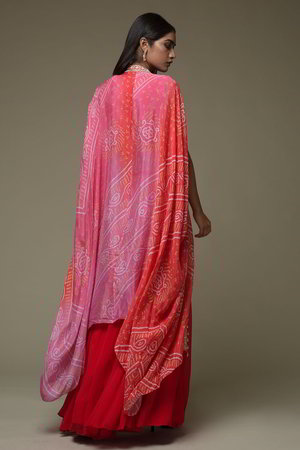 Оранжевый, розовый и красный индийский женский свадебный костюм лехенга (ленга) чоли из креп-жоржета, крепа и шёлка без рукавов, украшенный вышивкой