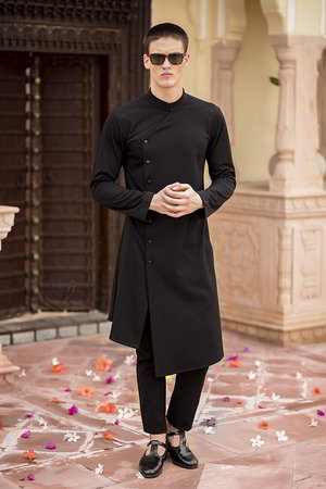 Чёрный хлопковый индийский национальный мужской костюм