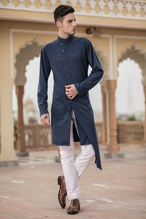 Синий индийский национальный мужской костюм из лайкры