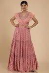*Розовый индийский женский свадебный костюм лехенга (ленга) чоли из натурального хлопка с шёлком и шёлка без рукавов, украшенный печатным рисунком с бисером, пайетками
