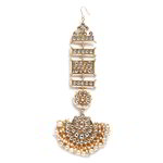 *Молочное и золотое латунное индийское украшение на голову (манг-тика) с искусственными камнями