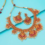 *Цвета меди, золотое и розовое медное индийское украшение на шею с искусственными камнями, перламутровыми бусинками