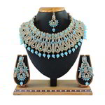 *Золотое и синее индийское украшение на шею со стразами, перламутровыми бусинками