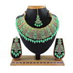 *Зелёное и золотое индийское украшение на шею со стразами, перламутровыми бусинками