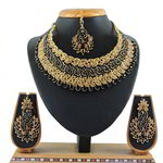 *Чёрное, золотое и серое индийское украшение на шею со стразами