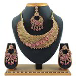 *Золотое и розовое индийское украшение на шею со стразами