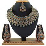 *Золотое и синее индийское украшение на шею со стразами