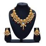 *Бордовое, золотое и красное индийское украшение на шею с искусственными камнями, перламутровыми бусинками