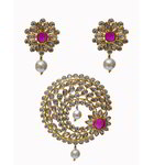 *Бордовый, золотой и красный индийский кулон на шею с искусственными камнями, перламутровыми бусинками