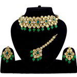 *Зелёное и золотое индийское украшение на шею с искусственными камнями