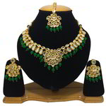 *Зелёное и золотое индийское украшение на шею с искусственными камнями