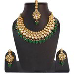 *Зелёное и золотое индийское украшение на шею с искусственными камнями