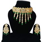 *Зелёное и золотое индийское украшение на шею с искусственными камнями
