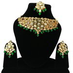 *Зелёное и золотое индийское украшение на шею с искусственными камнями