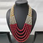 *Золотое и розовое индийское украшение на шею с перламутровыми бусинками