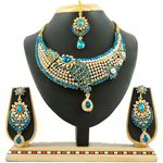 *Золотое и синее индийское украшение на шею со стразами