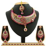 *Золотое и розовое индийское украшение на шею со стразами