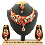 *Бордовое, золотое и красное индийское украшение на шею со стразами