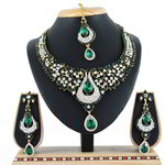 *Зелёное и золотое индийское украшение на шею со стразами