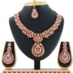 *Золотое и розовое индийское украшение на шею со стразами