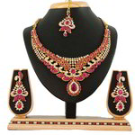 *Золотое и розовое индийское украшение на шею со стразами